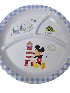 Disney Mickey Mouse Divided Plate Melamine Baby Boat Turtle Lighthouse Beach Y2K